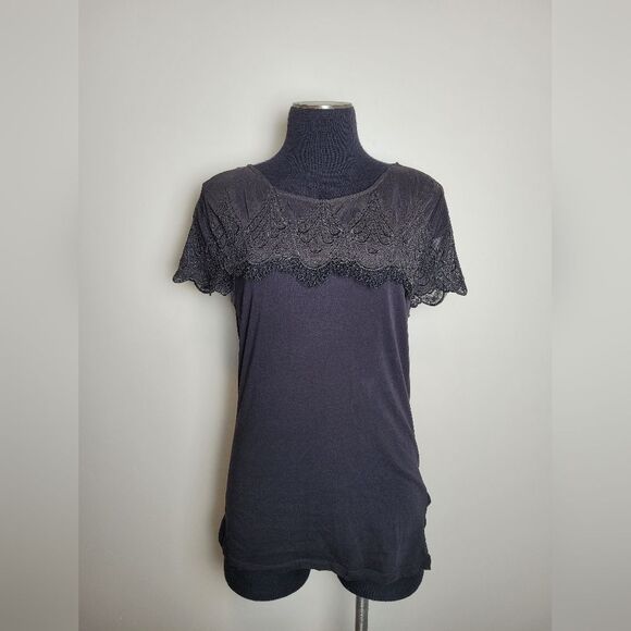 H&M Black Sheer Lace Mesh Top Whimsygoth Romantic Goth Fairy Grunge Medium - Picture 2 of 10